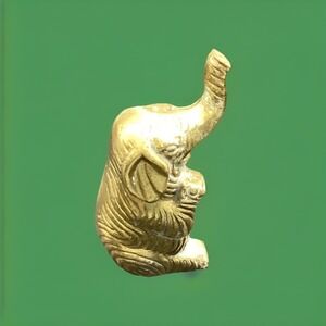 Vintage Solid Brass Elephant Sitting on Back Legs w/ Trunk Up, Good Luck